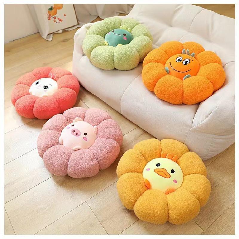 Teddy Plush Animal Pumpkin Seat Cushion With Embroidered Design For Living Room And Bedroom Comfort