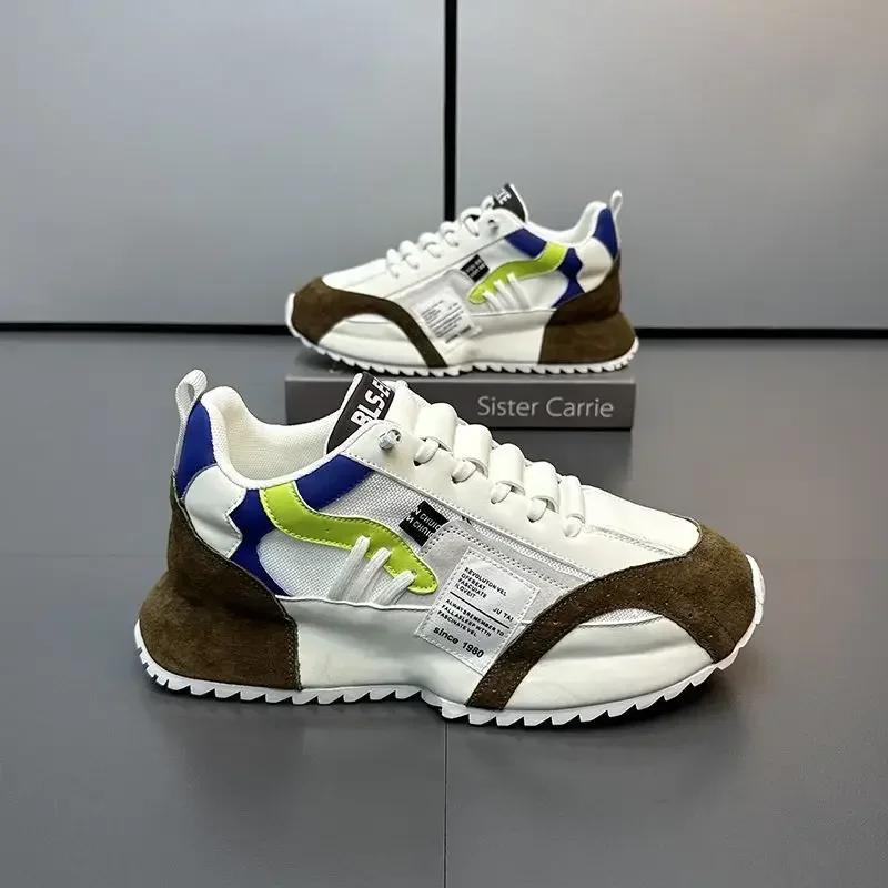 Fashion Sneakers Men Summer Mesh Moccasins Lace-up Leather Sports Four Seasons Casual Running Shoes Men's Comfortable Forrest Gump Shoe