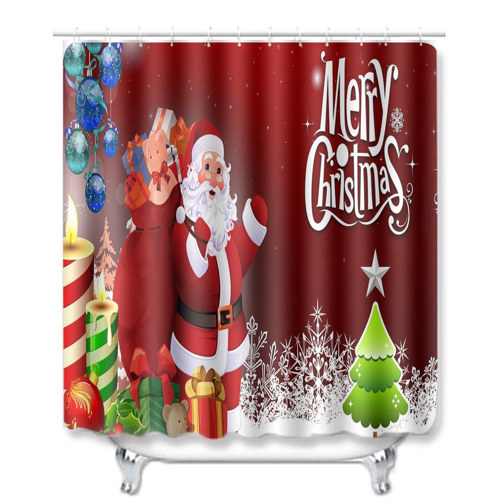 Rideau de douche de salle de bain de Noël Tapis de sol de toilettes Ensemble de quatre pièces Tapis de porte antidérapant pour salle de bain Tapis absorbant pour cuisine et chambre à coucher