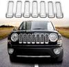 7 ks Přední grilovací vložka Sada obložení krytu mřížky Chromové příslušenství ABS nálepka pro Jeep Patriot 2011-2020
