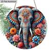 2D Flat Aluminum Boho Elephant Round Metal Sign, Man Cave Wall Art Sign for Front Door, Easter Decor, Spring Summer Front Door Decor, Pre-Drilled