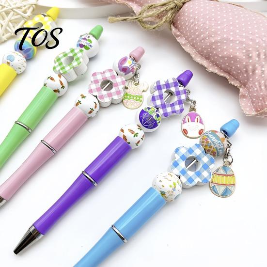 Fournitures Créatives pour Stylos Stylo à Bille Perlé Set, Kit de Pâques DIY, avec Ensemble Coloré Lapin Et Œuf Perles Décor, Outils d'Écriture Créatifs Amusant École