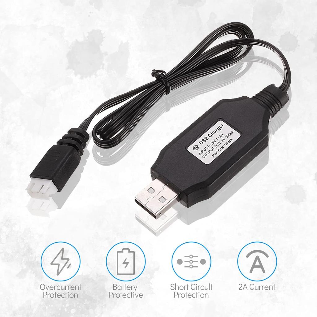 2 ks USB nabíjací kábel 7,4 V pre dron – Kompatibilný so SYMA X8C X8G Hubsan H501S – Pre Lipo batérie, Čierny