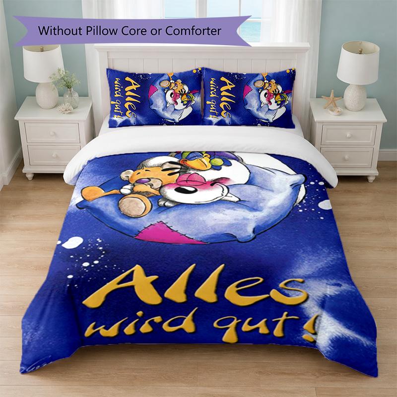 Diddl Print 3Pcs Duvet Cover Set 1 Duvet Cover and 2 Pillowcases Soft Bed Linen For Household Bedroom