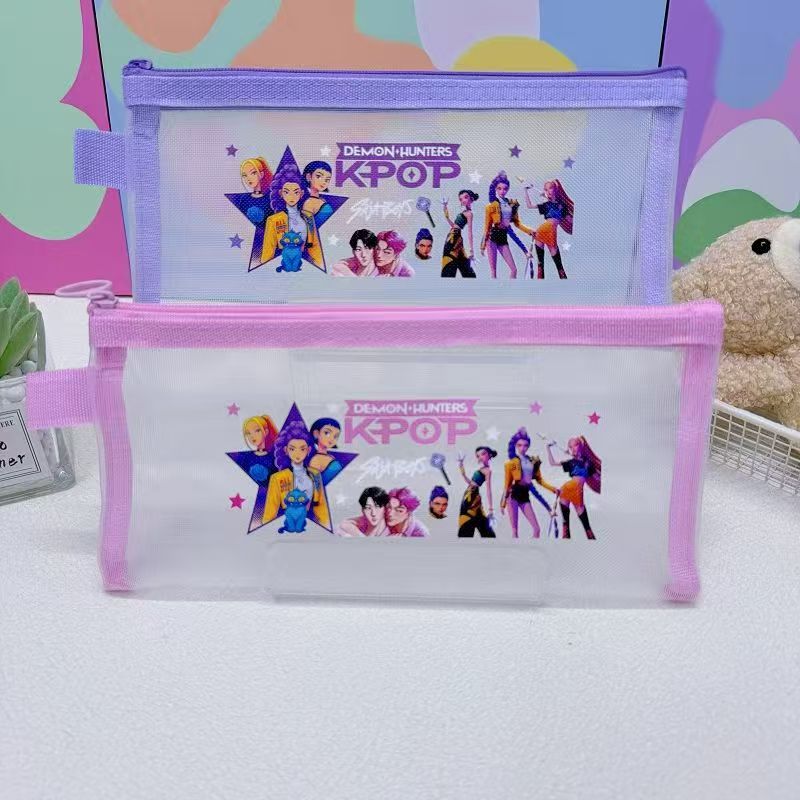 Set de Papeterie Chasseurs de Démons Kpop Crayons Règle Taille-crayon Trousse à Crayons Gomme Set Mignon pour Étudiant Fournitures de Rentrée Scolaire Cadeau