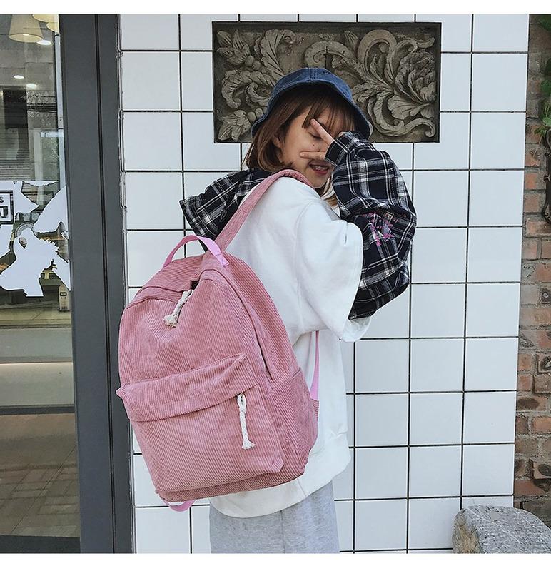SCIONE Soft Fabric Backpack Female Corduroy Design School Teenage Girls Striped Backpack Mochila Bag