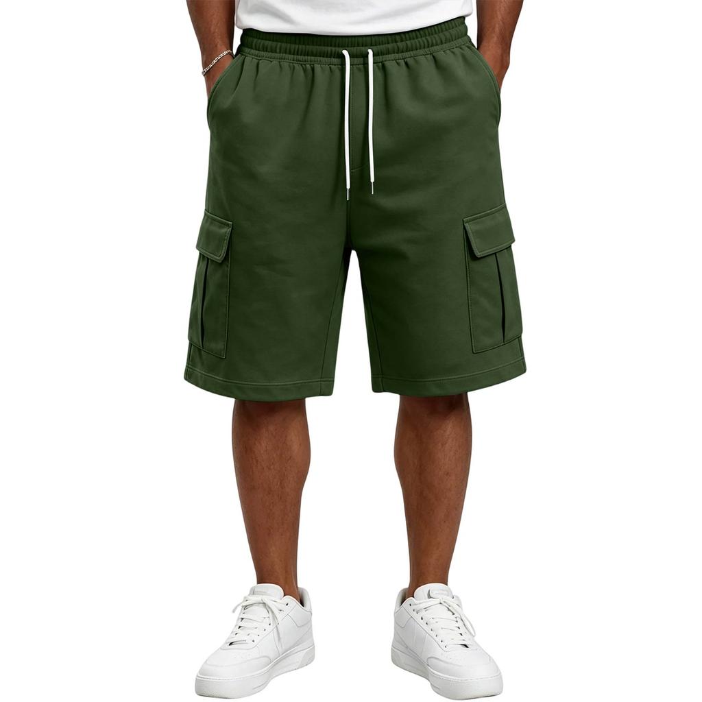 Men Casual Drawstring Shorts with Cargo Pockets Elastic Waistband Lightweight Comfortable Fit for Outdoor and Daily Wear