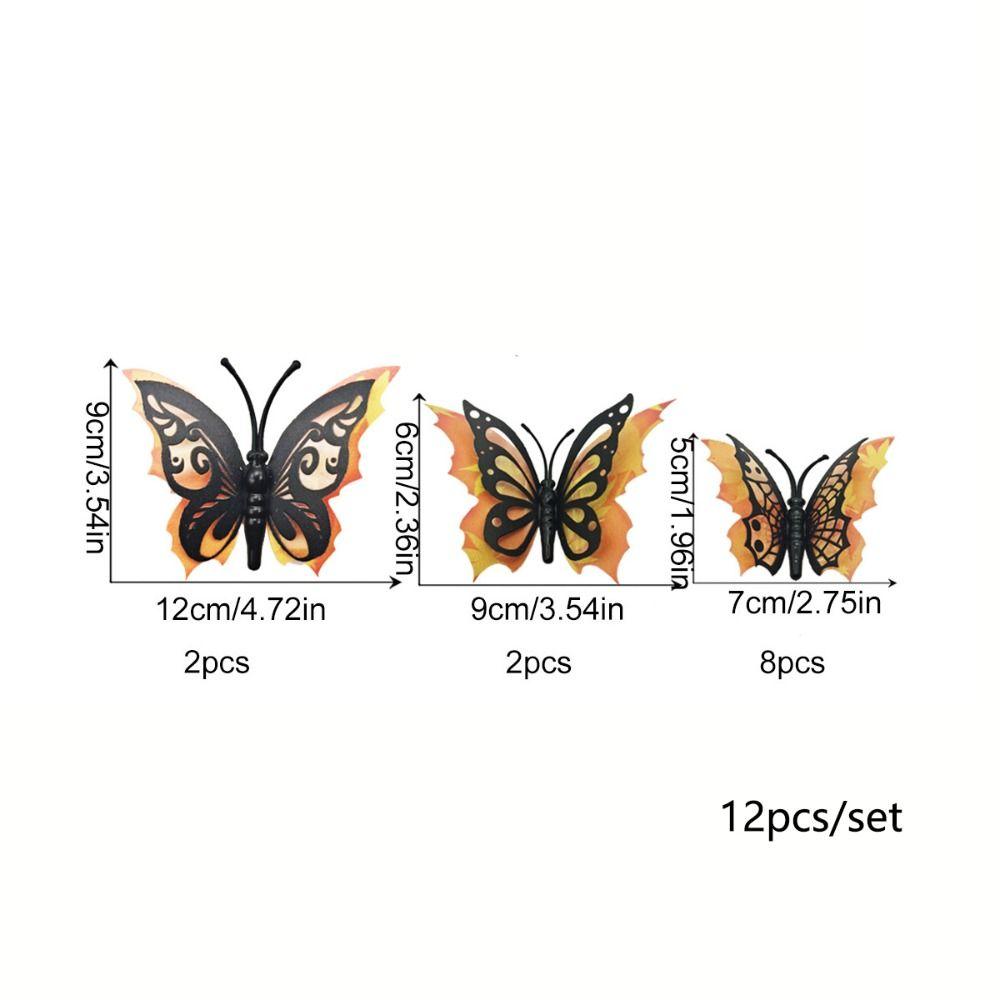 12pcs/set Double-Layer Halloween 3D Bat Stickers Skull Pattern PVC Butterfly Wall Stickers Self Adhesive Halloween Window Decal