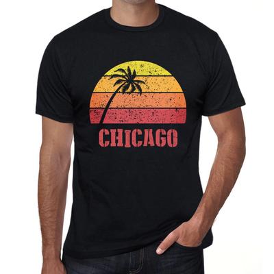 Grafisk T-shirt för t-shirt för män för män Chicago Sunset Deep Black