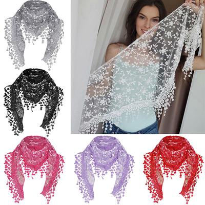 Women's Fashion Summer Clothing Accessories Lace Scarf Tassel Floral Shawl Scarves 150x40cm