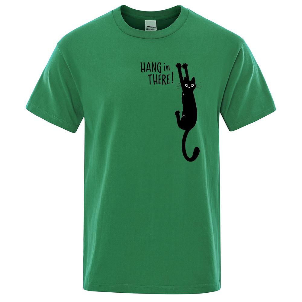 Summer T-shirt for Male Funny Cat Printed Hang in Here Cute T-shirts Men Cotton Short Sleeve Top Tee Shirts Casual O-Neck Tops