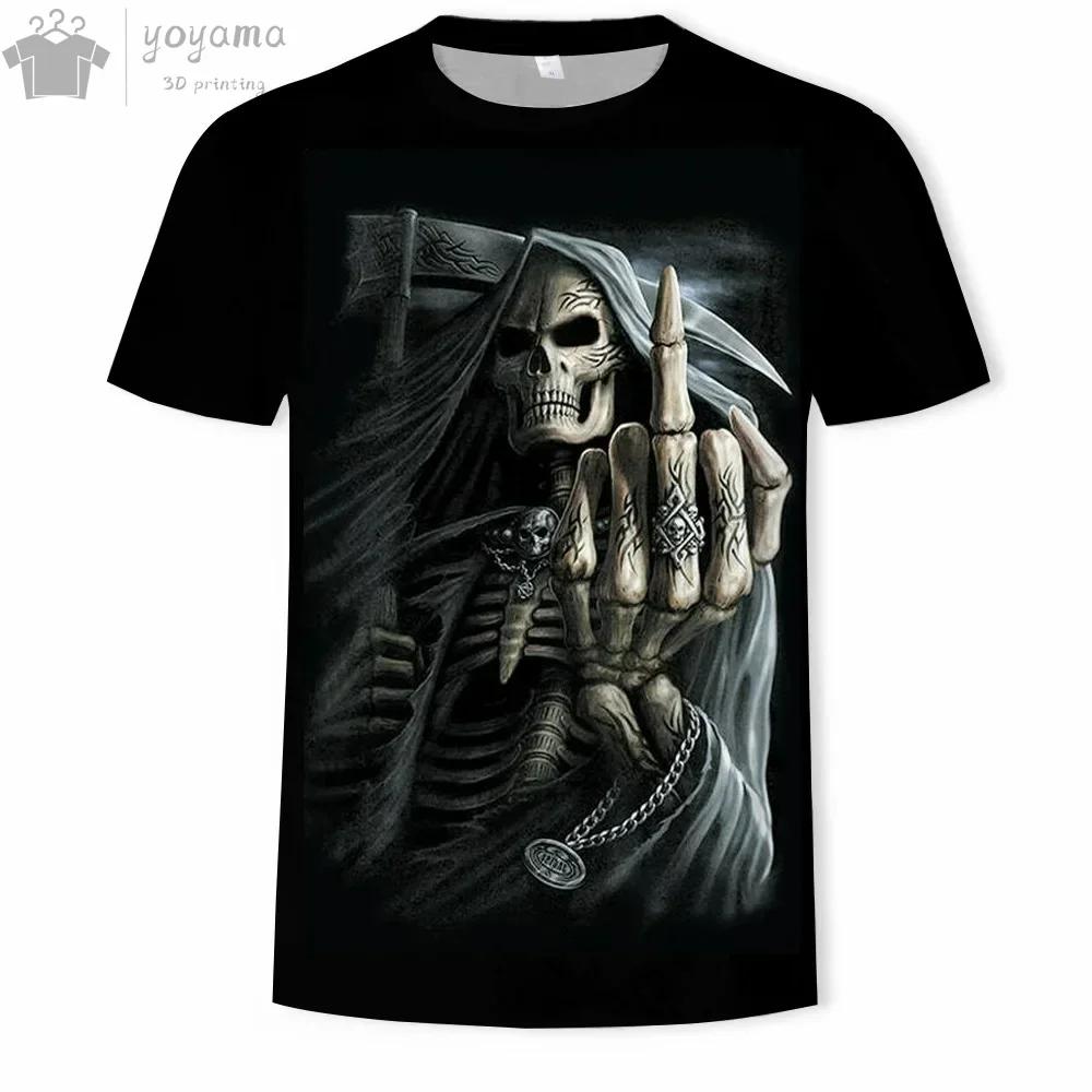 Fashion Skull 3D Printed Short Sleeve Tee Men's Clothing T-Shirts for Men Fun Gothic Grim Reaper O-Neck Short Sleeve Tee Tops