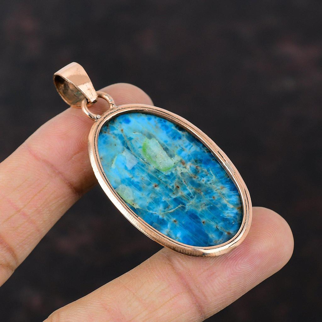 Neon Apatite Pendant Copper Pendant Gemstone Copper Jewelry Handmade Pendant Neon Apatite Jewelry Unique Style Pendant Special Occasion Gift