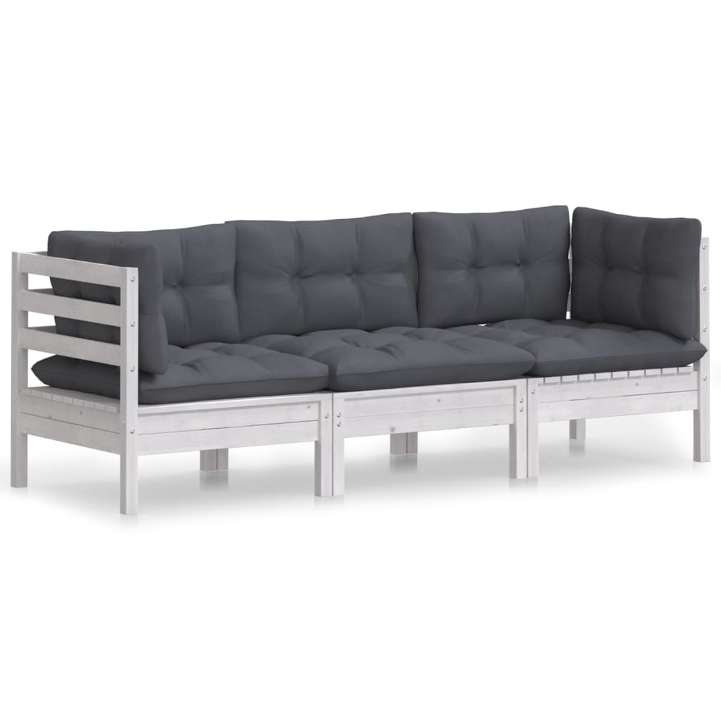 Vidaxl 3-Seater Garden Sofa with Anthracite Cushions, Pine