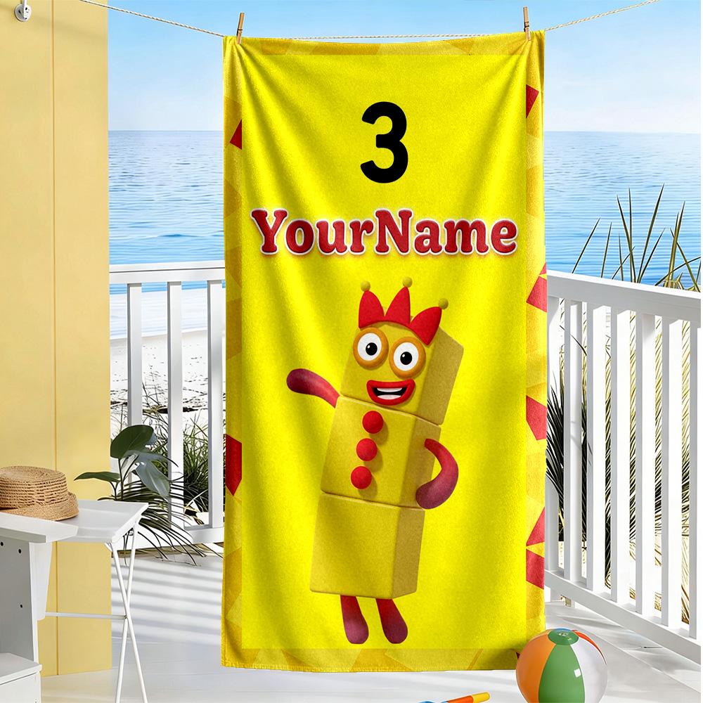 Numberblocks Customizable Name Beach Towel Soft Durable Quick-Dry Suitable for Swimming Gym Camping Yoga Vacation