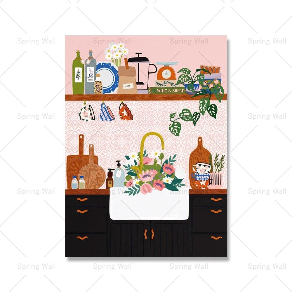 Boho Poster Botanical Bathroom Kitchen Sink Canvas Painting Tropical Indoor Plants Art Print Nordic Wall Picture For Home Decor No Frame