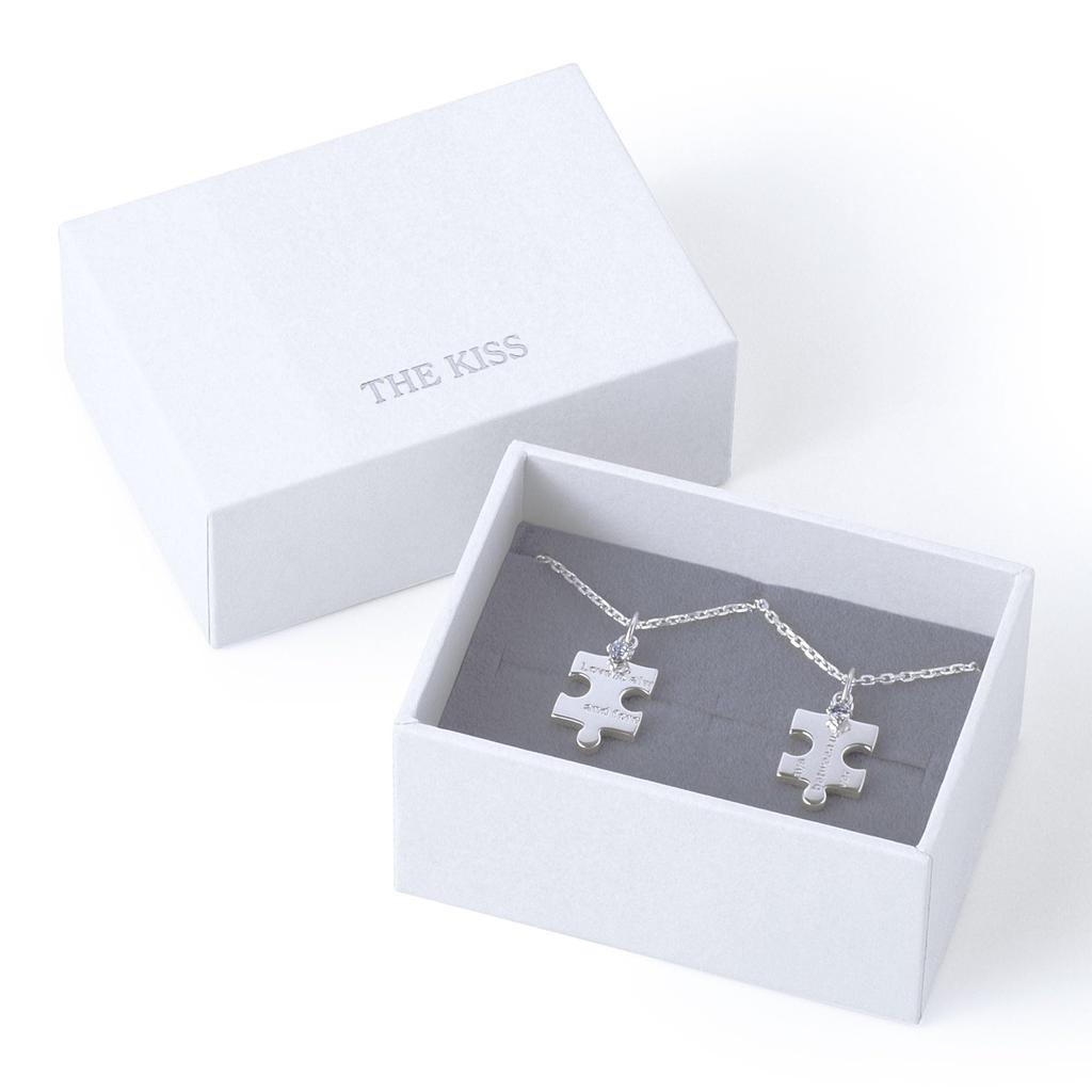 [The Kiss] SPD7034DM-7035DM Silver Pair Necklace with Diamond, Simple Design, for Women and Men, Gift for Anniversaries, Birthdays, etc., Gift Wrappin