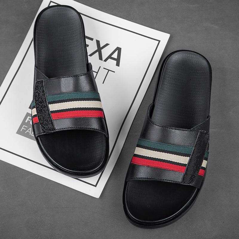 Fashion High Quality Casual Famous Brand Men Sandals Luxury Designers Genuine Leather Slipper Summer Outdoor Antiskid Beach Walking Shoe