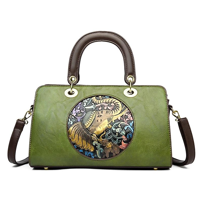 Retro Chinese Women's Handbag  New PU Luxury Material Traditional Relief Craft Elephant Pattern Women's Shoulder Bag