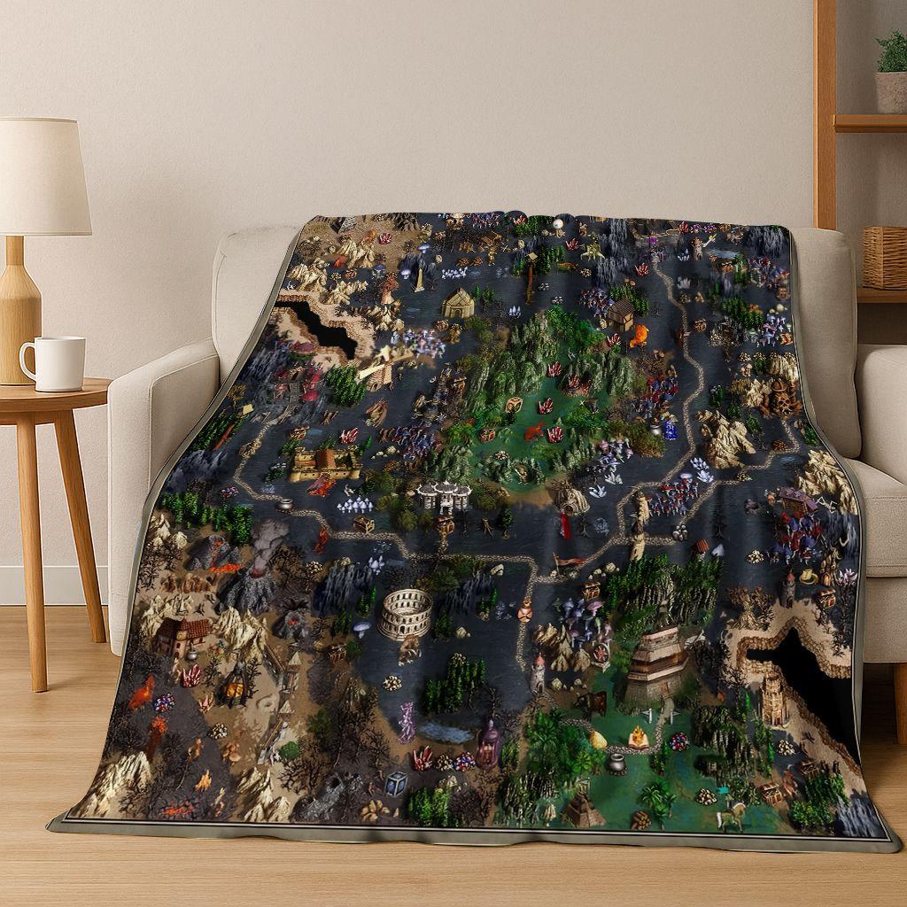 Retro Heroes of Might and Magic Karten-Spiele Kunst Flanell Decke, Gemütliche Weiche Überwurfdecke für Zuhause Schlafzimmer Bett Sofa Abdeckung Geschenk Kinder