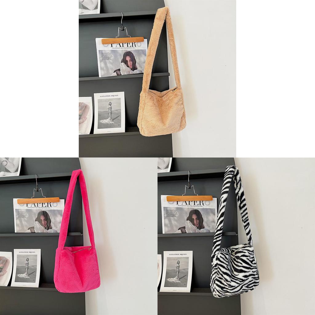 Sac cabas pour femme en peluche douce, décontracté, pour un usage quotidien, avec fermeture éclair