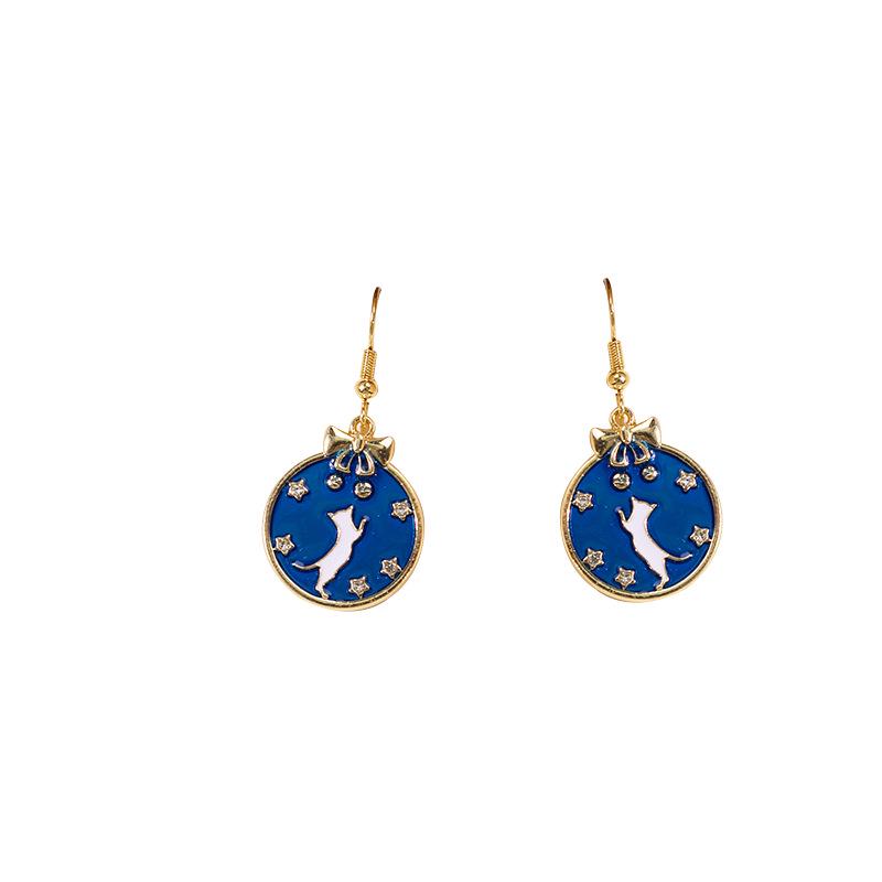 Cute Cartoon Cat & Panda Bow Earrings with Diamond Accents