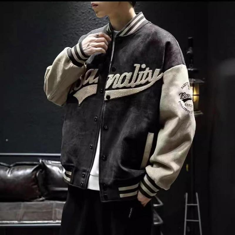 Spring And Autumn Deerskin Trendy Stand-Up Collar Windproof Sports Baseball Jersey Men'S New Trendy Brand Japanese Loose Retro Jacket