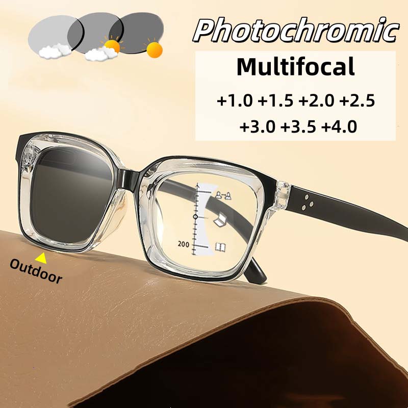 Nové Módní Fotochromatické Multifokální Brýle na Presbyopii Pánské a Dámské Brýle s Vysokým Rozlišením Anti Modré Světlo Dioptrie Do +4.0