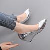 Slope Heel Single Shoes Women Pointed Toe Shallow Mouth High Heeled Work Shoes Women Silver Hundred Comfort Zapatos De Mujer