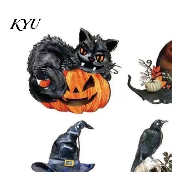 Dark Aesthetic Halloween Showcase Ornament 36Pcs Vintage Wooden Hanging Ornaments, Pumpkin Black Cat Witch Ghost Rustic Holiday Craft Ornaments