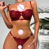 Sexy Lingerie Lace Open Bra Half Chest Cup Thong Underwear Sets Temptation Transparent Two Piece Set Costumes