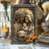 2D Flat Vintage Holy Family Metal Sign, Ornate Carved Religious Decor (Gold-Tone) - Christian Home Church Wall Art Gift