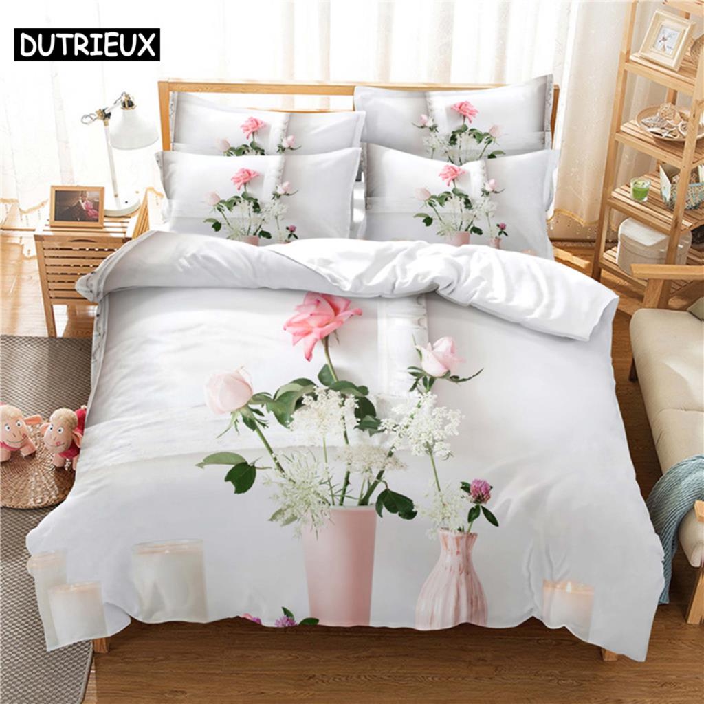 Prachtige Bloemen Beddengoedset Dekbedovertrekset 3d Beddengoed Digitale Print Bedlinnen Queen Size Beddengoedset Modeontwerp