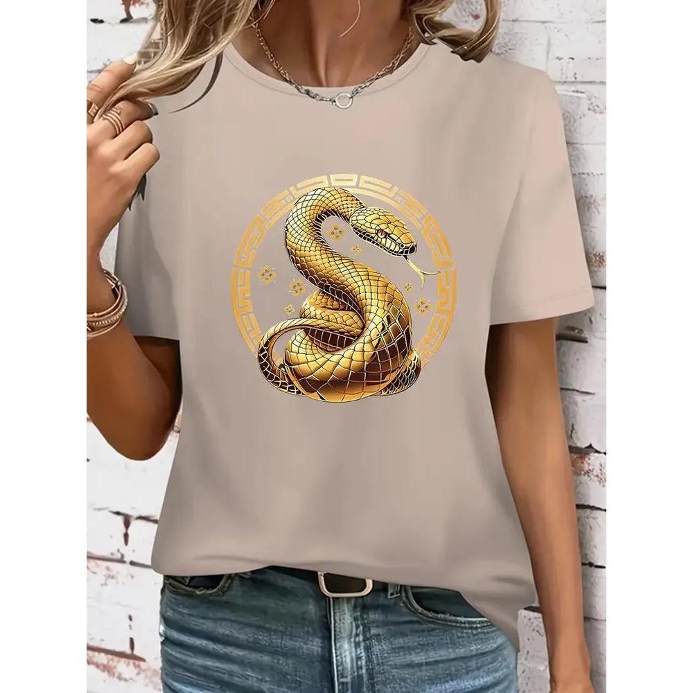 Dam T-shirt 3D Mönster Tryckt Casual Kortärmad Rundhalsad Topp Trendiga Gatu Damkläder