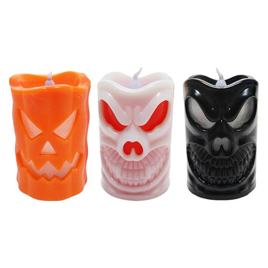Vlamloze Halloween Kaars met LED Licht, Gezicht van een Spook Pompoen Schedel Ontwerp Veilig Werkt op Batterijen Binnen Buiten Decoratie voor Feest Spookhuis