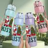 1PC Vintage Christmas Santa Print 750ml Color Plastic Sports Water Bottle Leakproof Flip Straw Lid Suitable for Sports Office Home Use