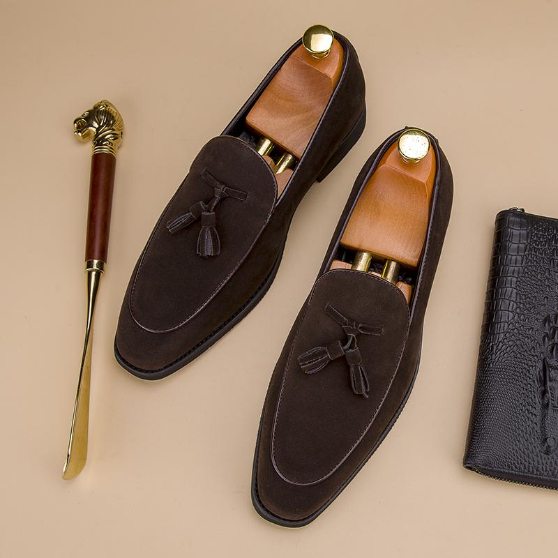 Fashion British Style Men's Pointed Tassel Casual Leather Shoes Fashion Brand Suede Leather Comfortable Formal Business Leather Shoes
