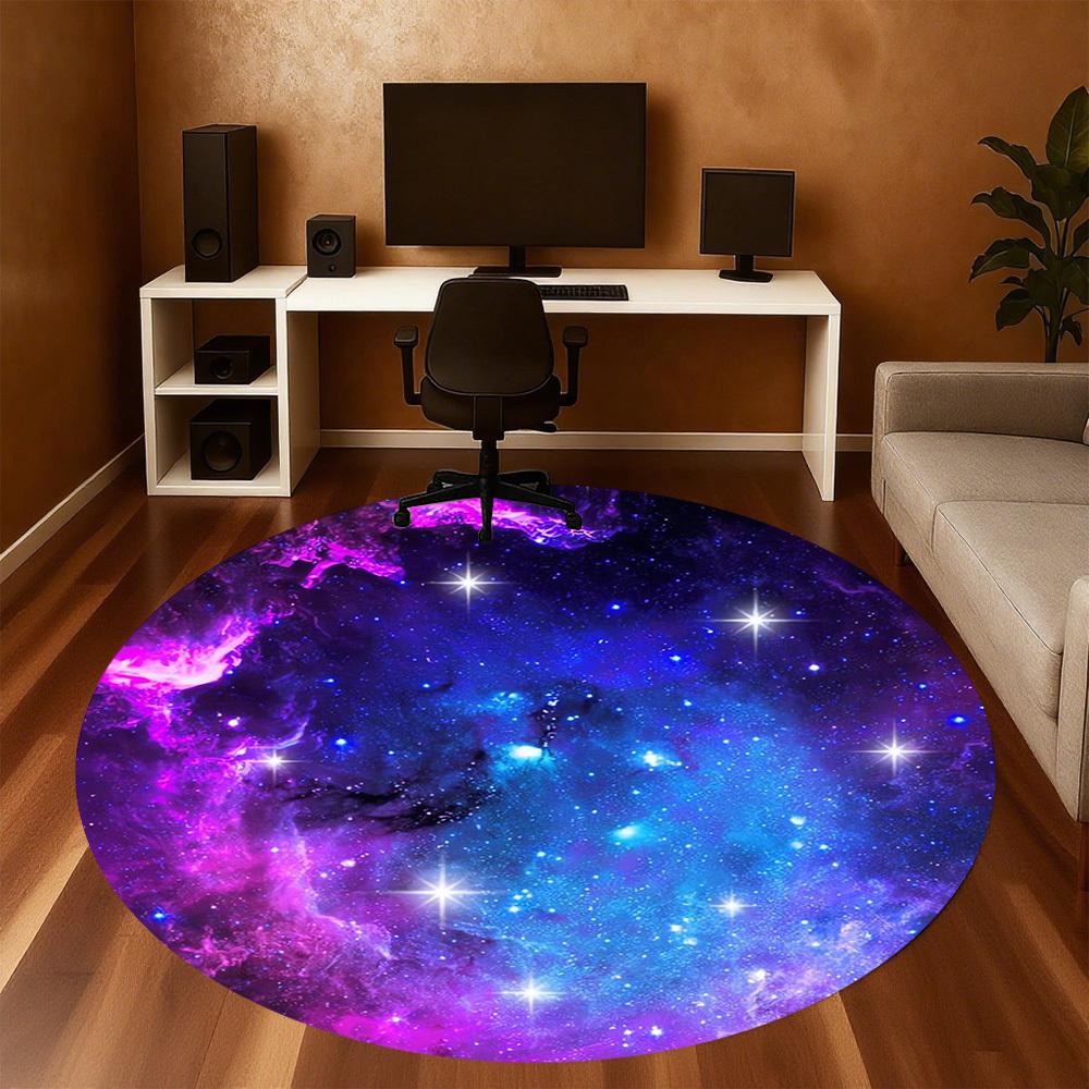1pc Galaxy Nebula Round Chair mat Area Rug - Non-Slip, Floor Mat for Office, Bedroom, home decor Christmas Gift p0811144