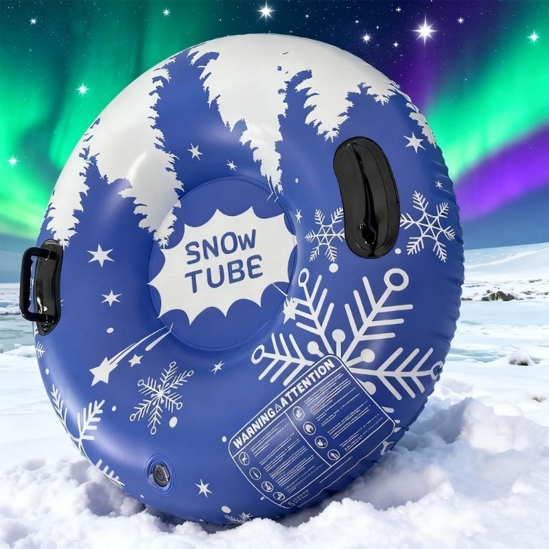 Inflatable Snow Tube Sled with Handles Inflatable Ski Rings PVC Sledding Tube Protable Winter Snow Sledding Toy