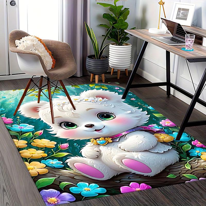 1 Stück Anime Niedlicher Bär Stuhlmatte - Büro Schreibtischunterlage mit Blumenkranz-Design, Rutschfeste Teppichmatte für Heimdekoration, Geeignet für Alle Jahreszeiten und Perfekt als Gi