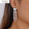 New Exaggerated Golden Silver Color Love Tassel Set Rhinestone Earrings for Women Fashion Earrings Party Jewelry Birthday Gift