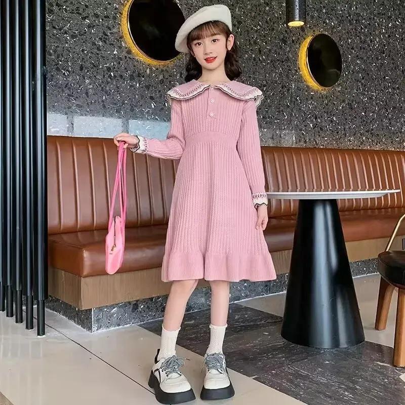 Girls' Long Sleeve Knitted Princess Sweater Dress - Autumn College Style