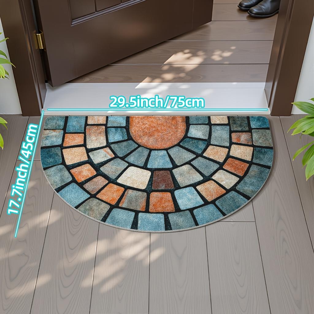 1Pcs Colorful Stone Blocks Half Round Door Mat Non-Slip Washable Floor Mat 2D Flat Semi-Circular Rug for Entryway Hallway Decor