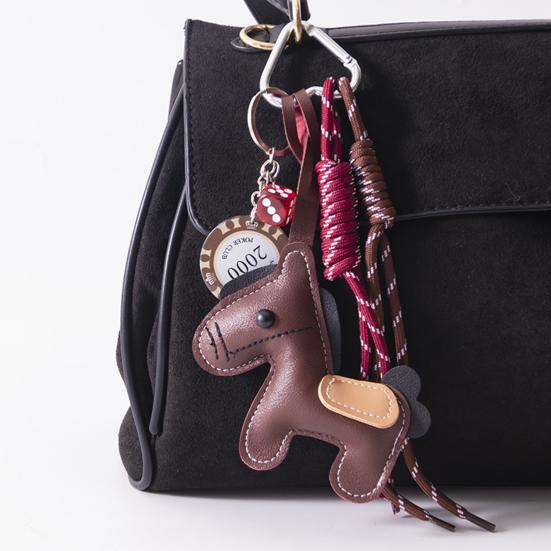 Keychain Vibrant Color Imitation Leather Horse Design Key Chain Pendant Lightweight Key Holder with Rope Phone Bag Accessory