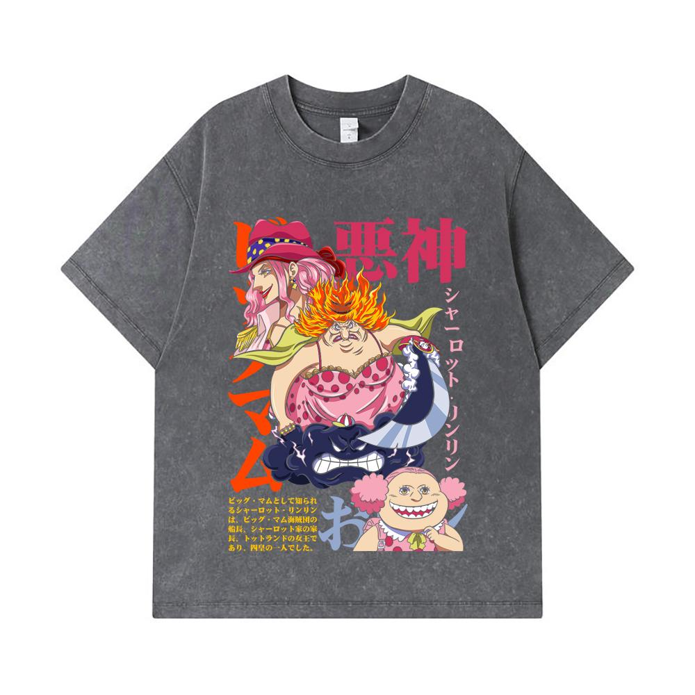 275 GSM Washed T-shirts 100% Cotton One Piece V37 Big Mom Print Unisex Heavy Cotton T Shirt