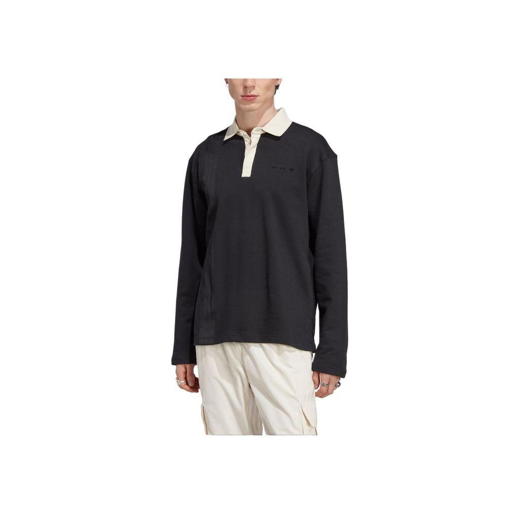 adidas Solid Color Long Sleeve Polo Shirt Unisex Tops Black IC8396