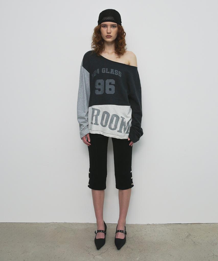 Saendeulig One Shoulder Color Block T-Shirt_Charcoal