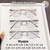 Vysoko kvalitné bezrámové fotochromatické dioptrické okuliare na krátkozrakosť, celé titánové, ultraľahké, mačacie oko, okuliare proti modrému svetlu, dioptria do -4,0
