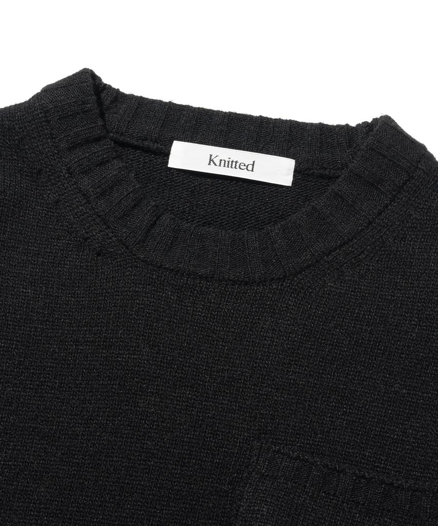 KNITTED Cashmere Wool Pocket Round Knit Black