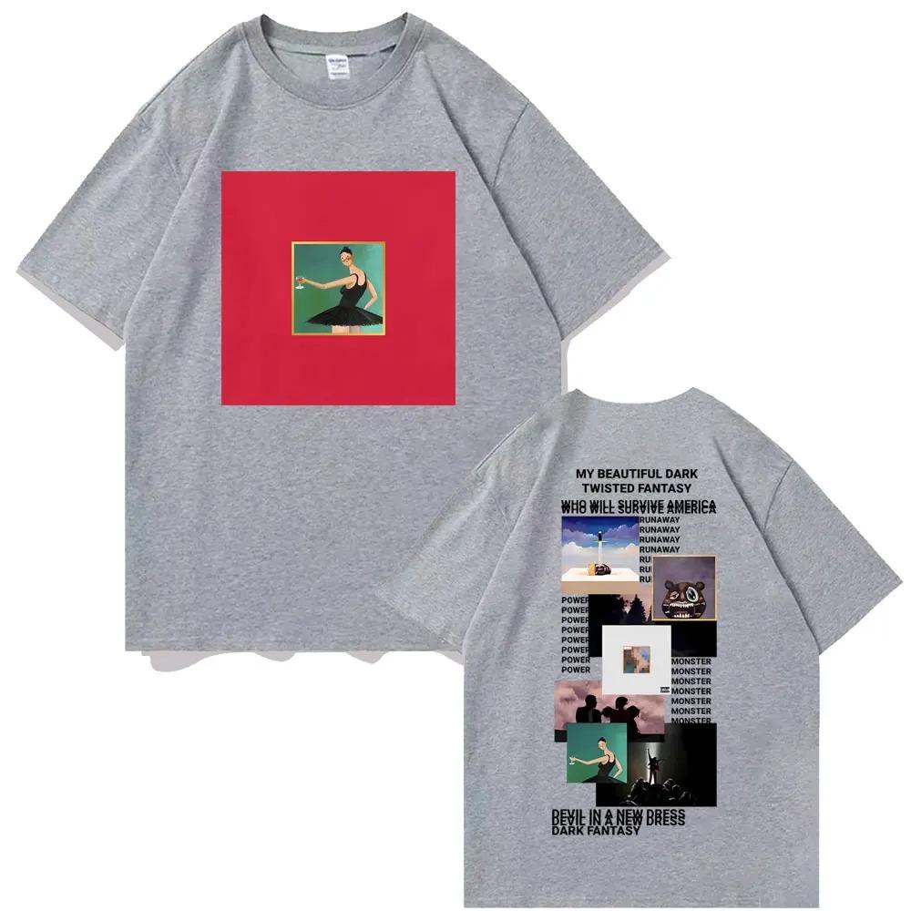 Kanye West My Beautiful Dark Twisted Fantasy Cover TShirt Donda The College Dropout Mens HipHop Retro 100 Cotton Streetwear